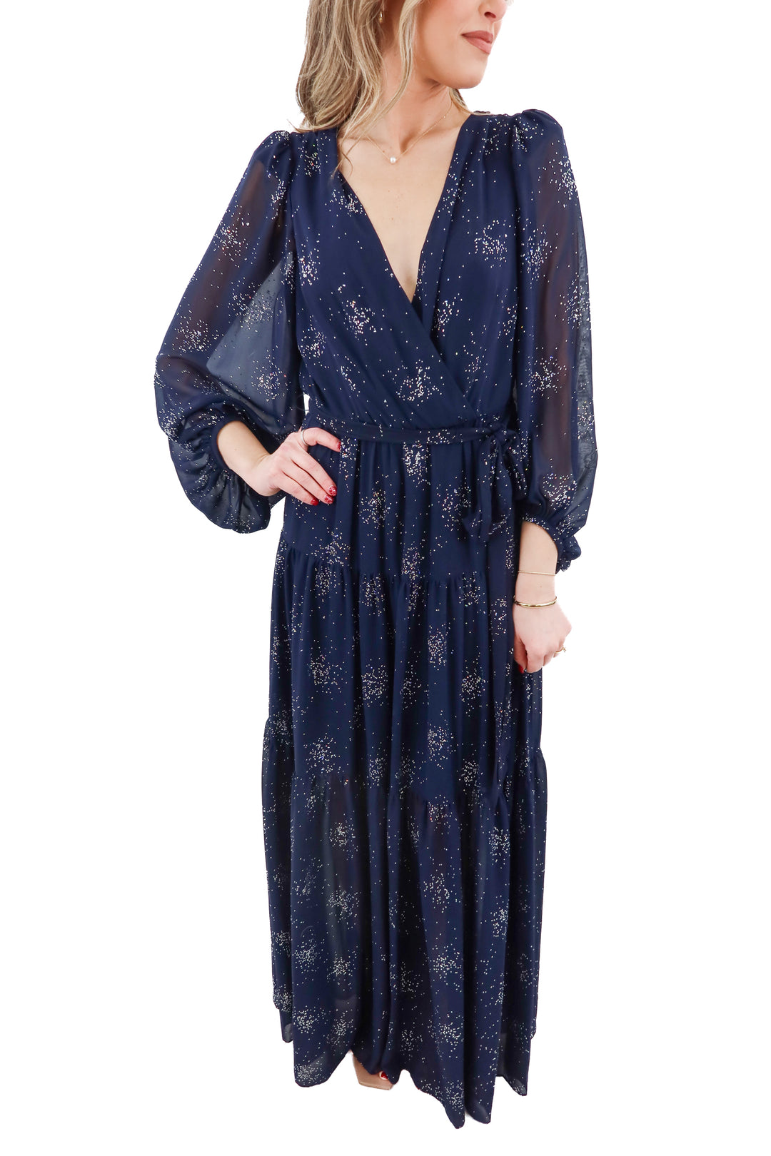 Eliza J navy sparkle maxi dress (6; retail $258)