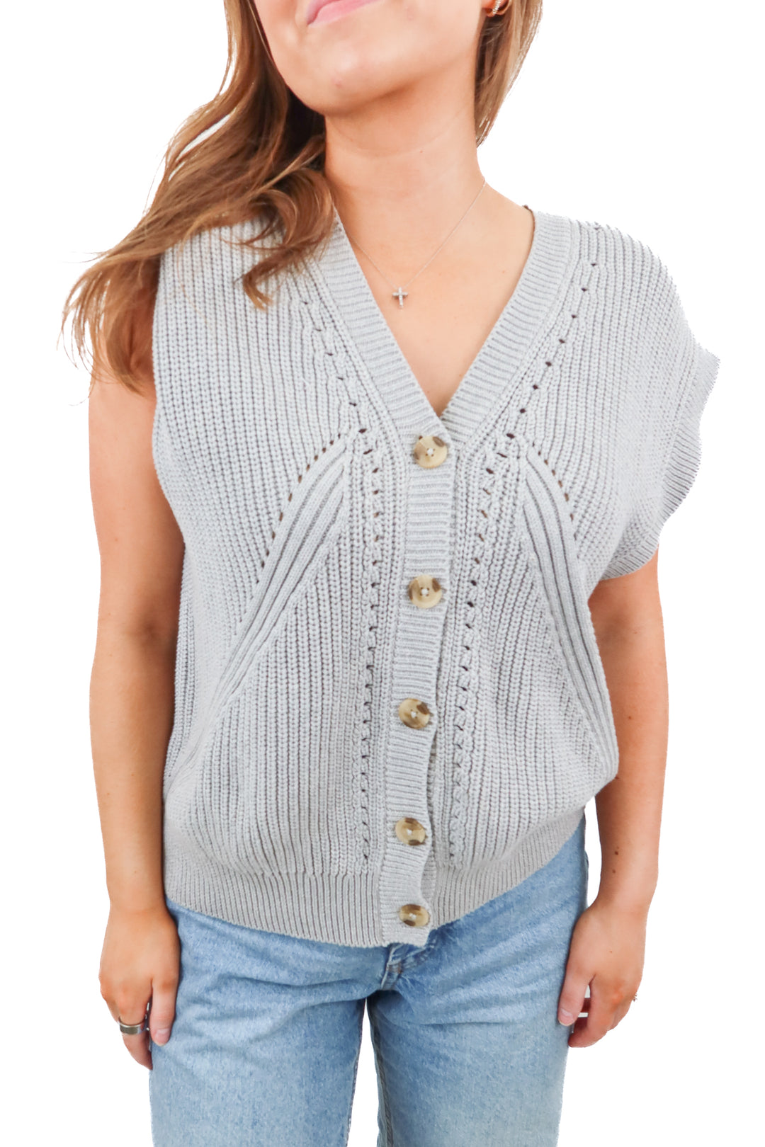 Able heather grey buttoned knit vest NWT (XS)