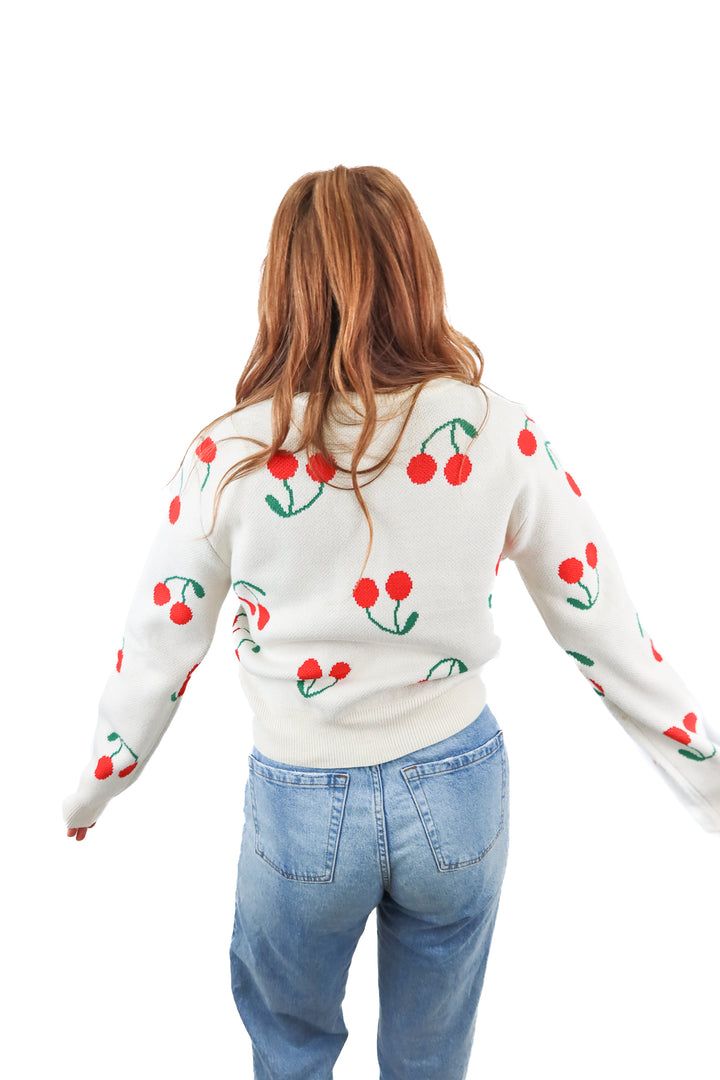 Dessin Studio cream cherry pattern knit cardigan (S)