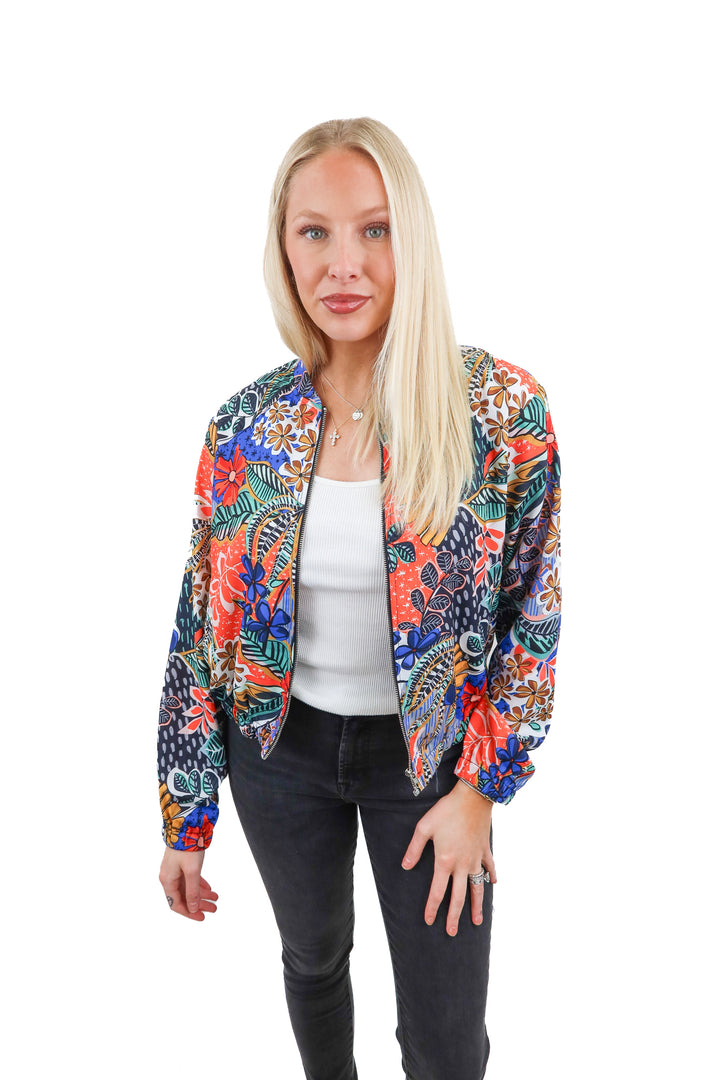 lili sidonio tropical zip up jacket (L)