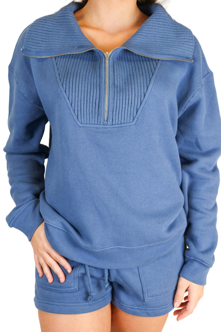 Z Supply blue half zip sweater set NWT (XS; retail $138)
