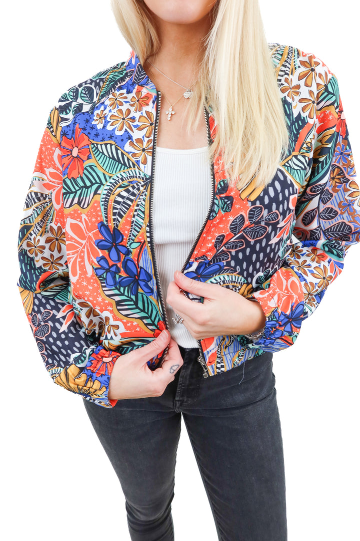 lili sidonio tropical zip up jacket (L)