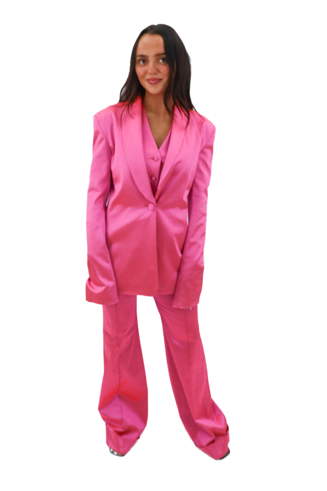 house of holland pink metallic vest, blazer and pants set (4; retail $424)