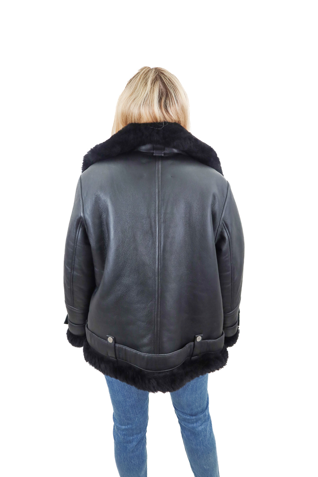 the arrivals black leather/fur jacket (s; retail $1,280)