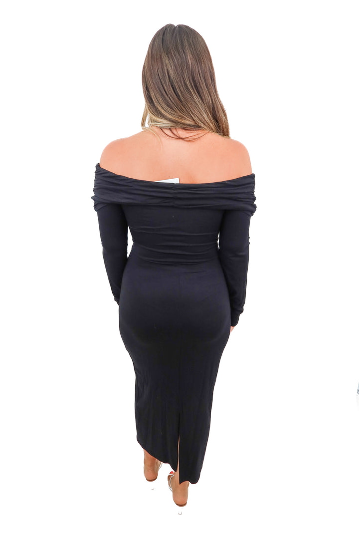 asos design black off the shoulder maxi dress (10; retail $48)