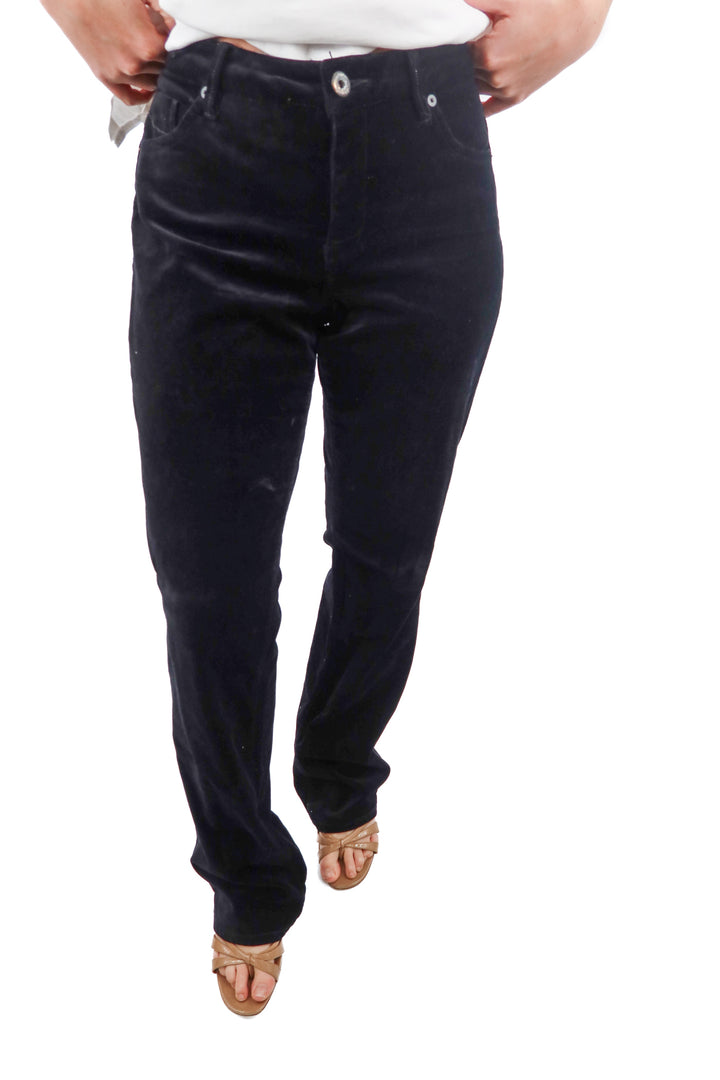 christopher blue black velvet pants (10; retail $135)