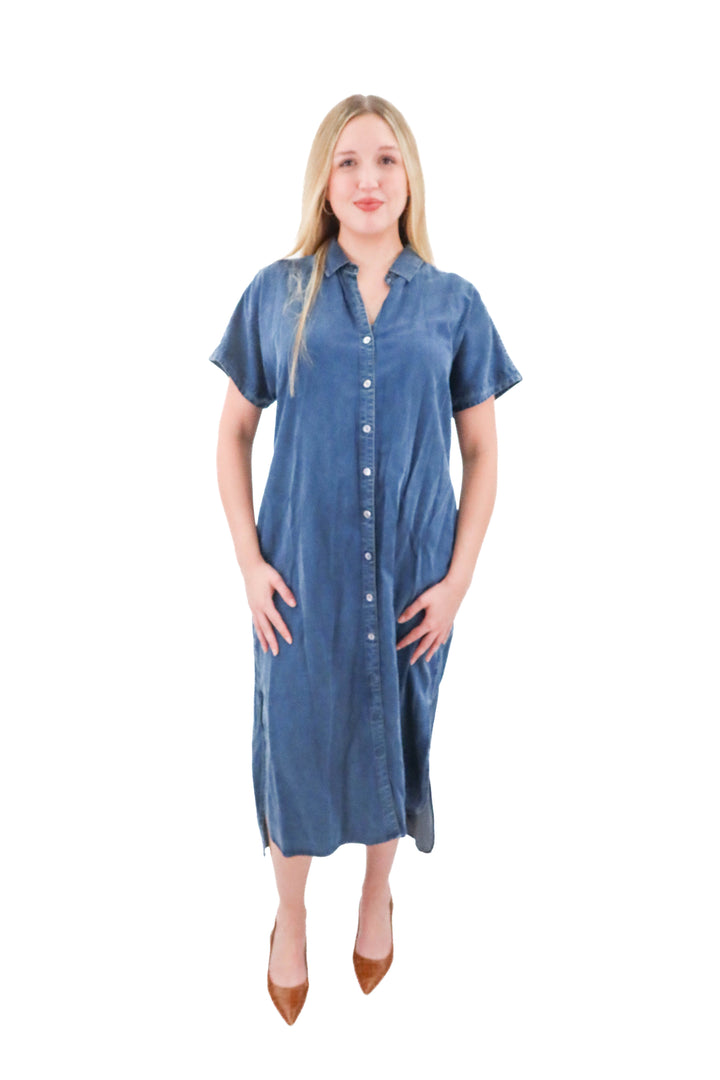 soft surroundings denim buttondown dress (l)