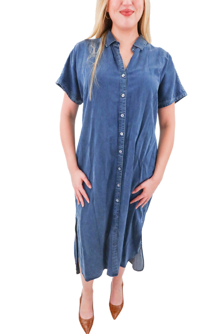 soft surroundings denim buttondown dress (l)