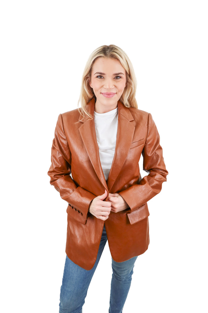 a.l.c brown leather blazer (4; retail $495)