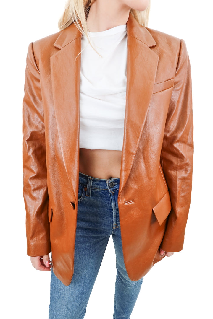 a.l.c brown leather blazer (4; retail $495)