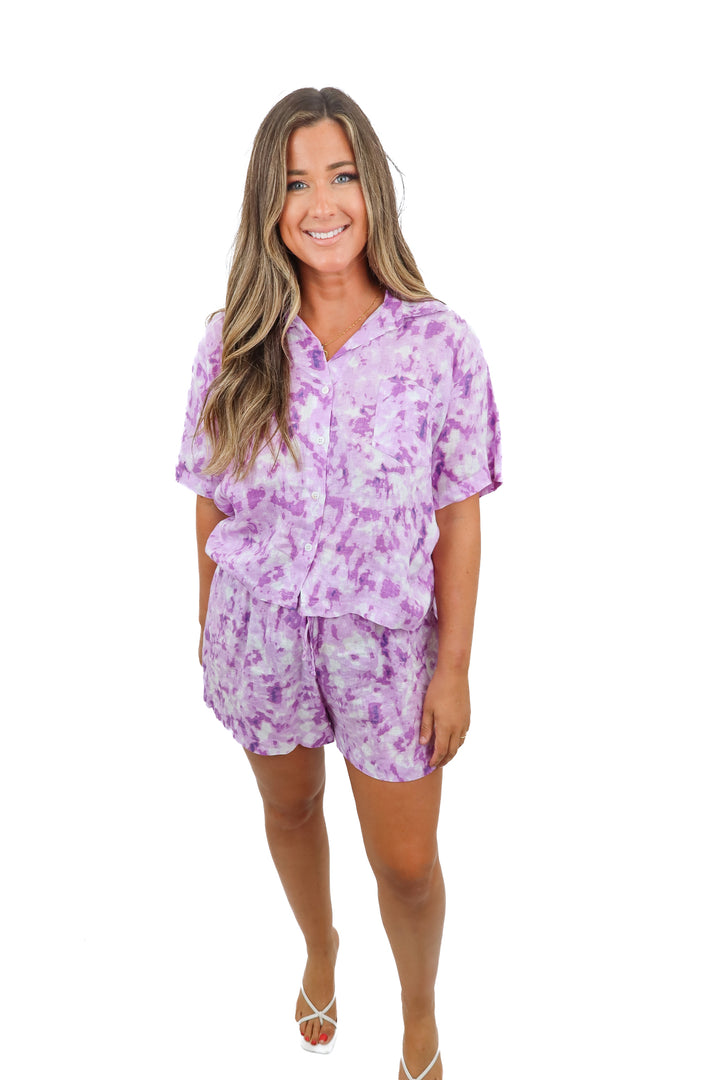 faithful the brand purple printed linen set (8; retail $410)*