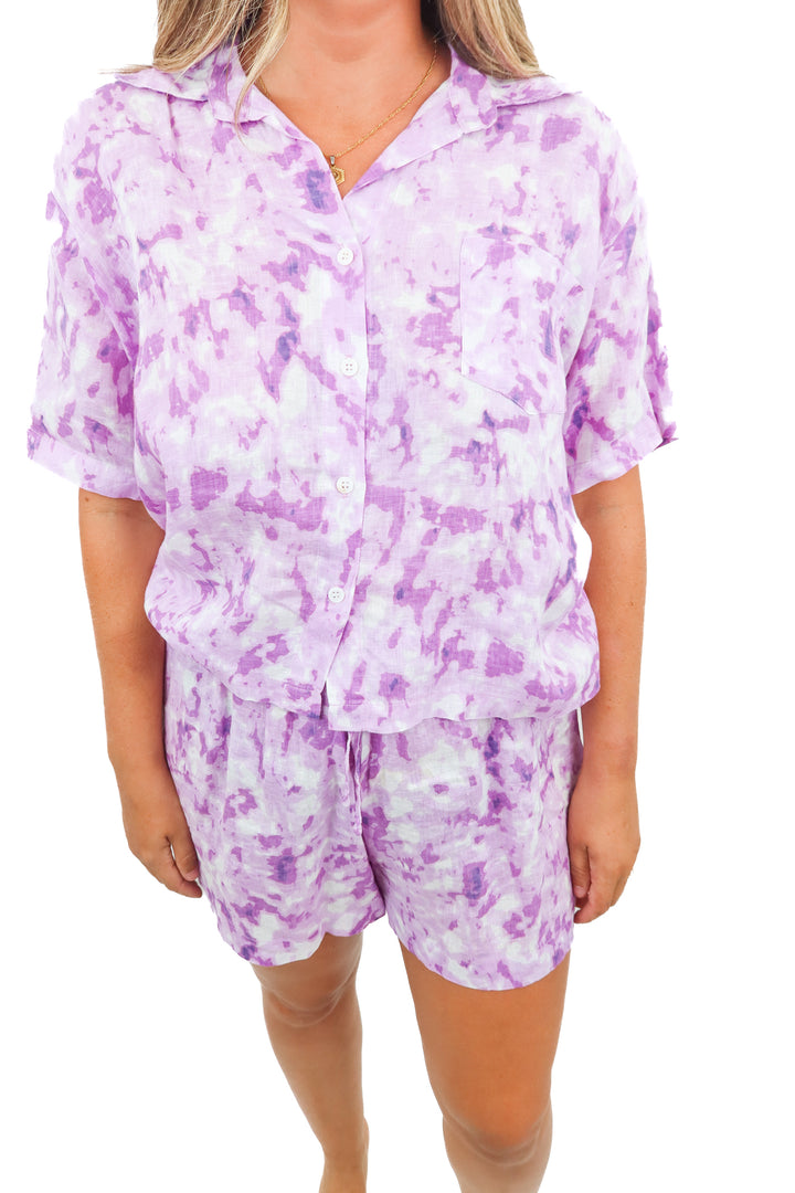 faithful the brand purple printed linen set (8; retail $410)*