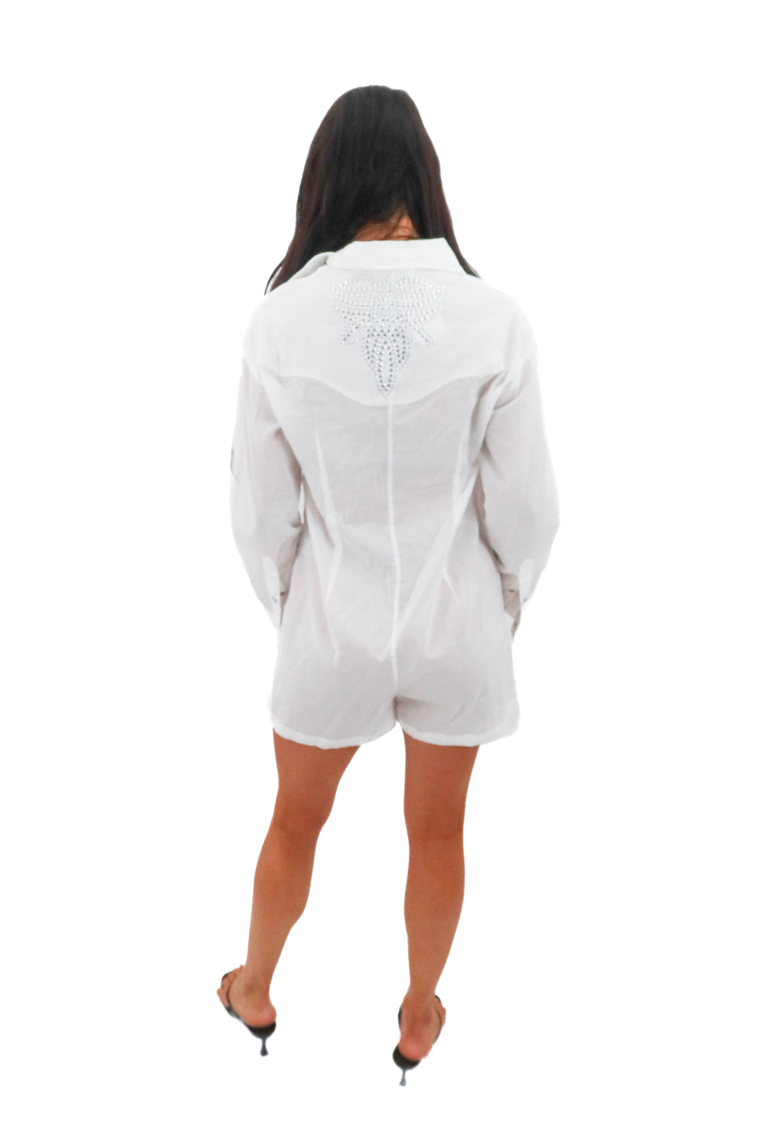 understated leather white studded romper (m; retail $243)