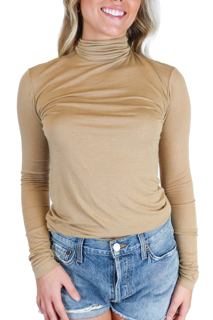 Alala light brown turtleneck long sleeve top (s; retail $110)