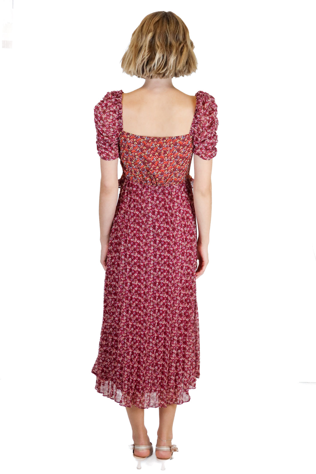 En Saison purple/orange floral midi dress (XS; retail $168)