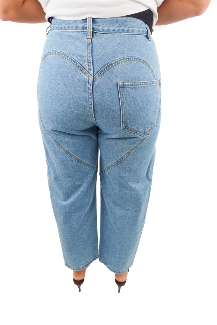 area rhinestone light wash jeans (8; retail $695)