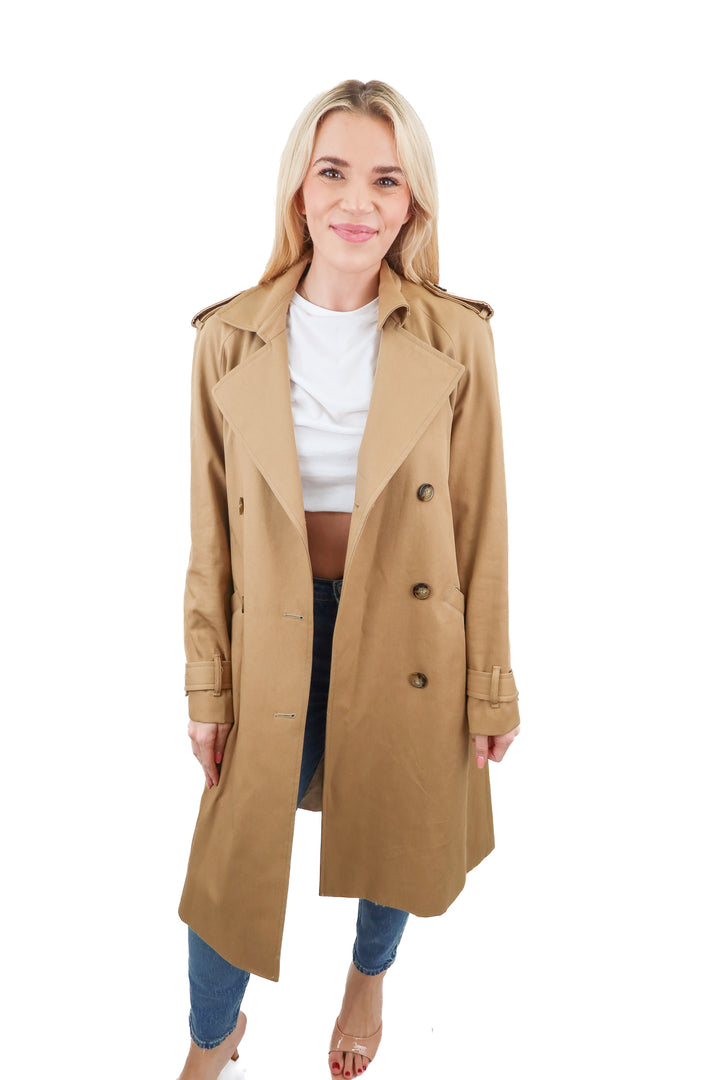 Sezane tan long trench coat (34/ US2; retail $400)