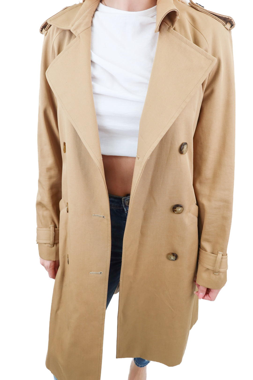Sezane tan long trench coat (34/ US2; retail $400)