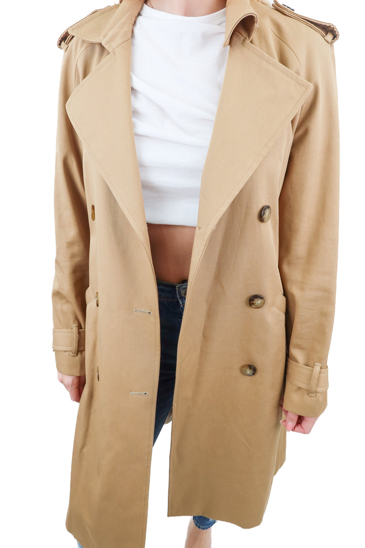 Sezane tan long trench coat (34/ US2; retail $400)