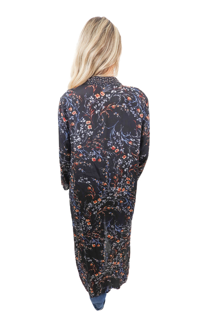 lucky brand black floral kimono (s*)
