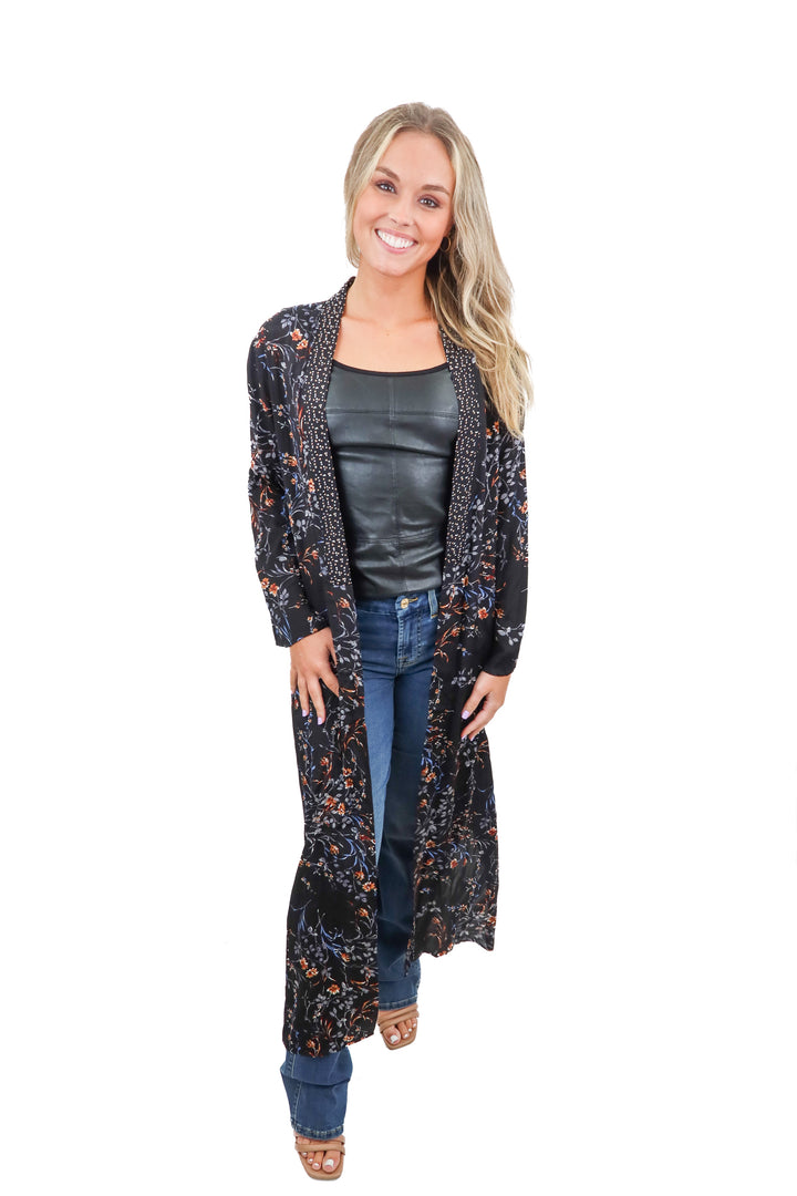 lucky brand black floral kimono (s*)