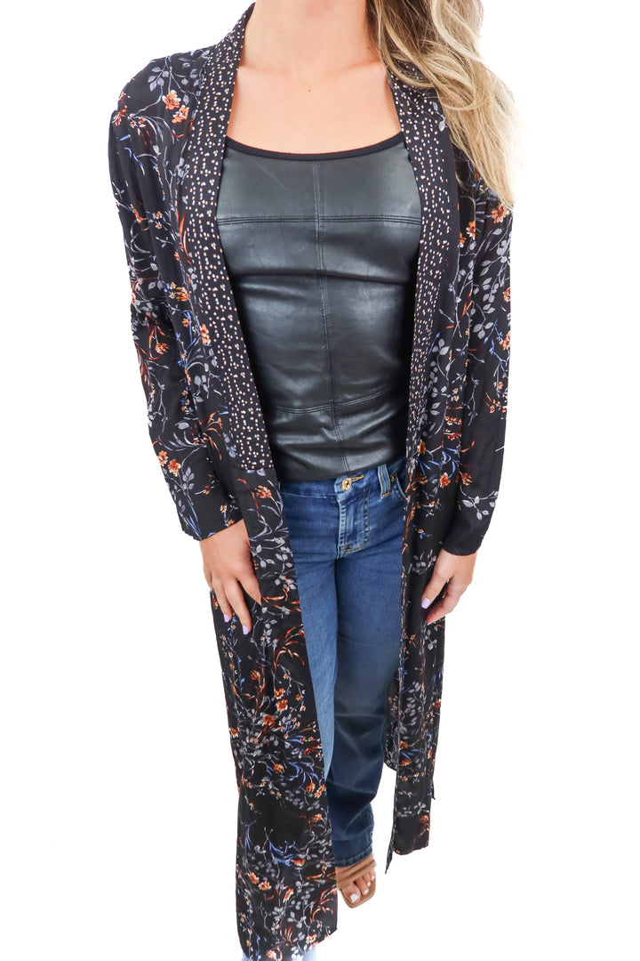 lucky brand black floral kimono (s*)