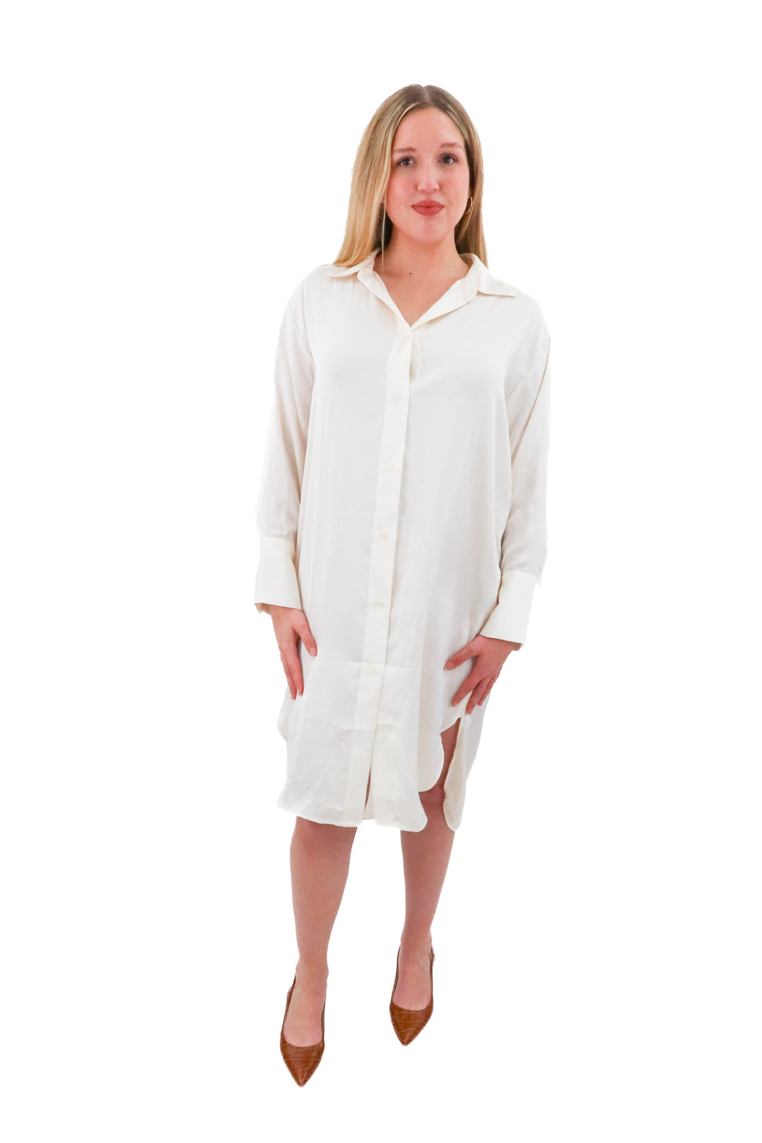 h&m cream satin buttondown dress (l)