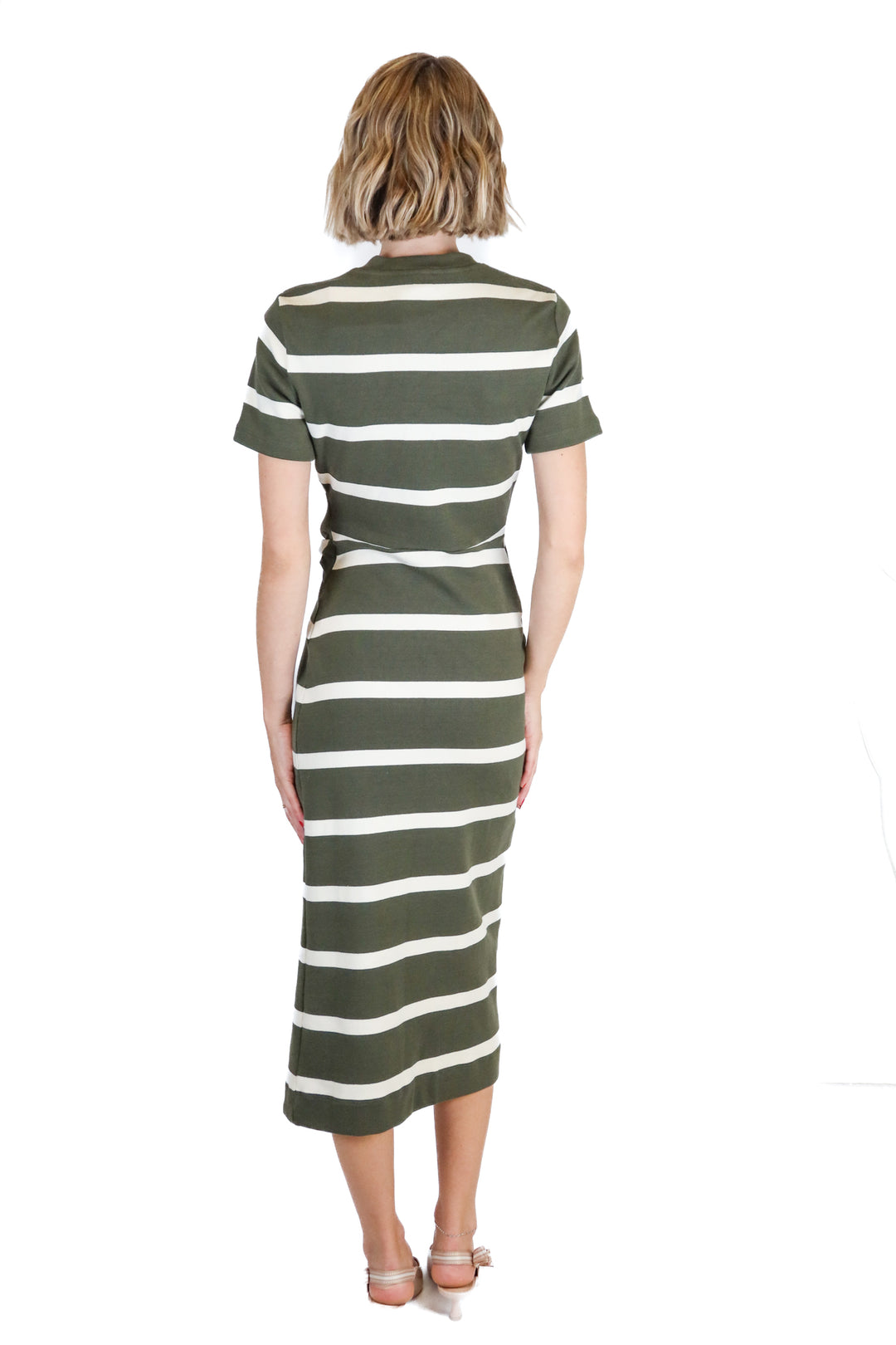 Tanya Taylor Army Green Stripe  Midi Dress  NWT (XXS; Retail $355)
