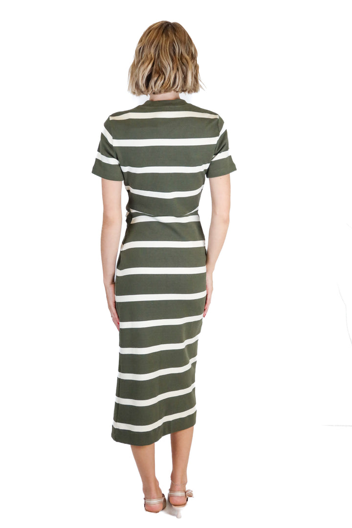 Tanya Taylor Army Green Stripe  Midi Dress  NWT (XXS; Retail $355)