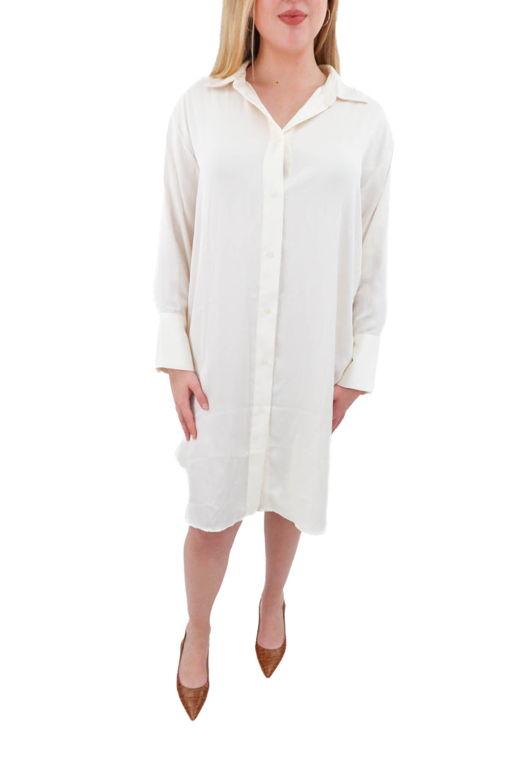h&m cream satin buttondown dress (l)