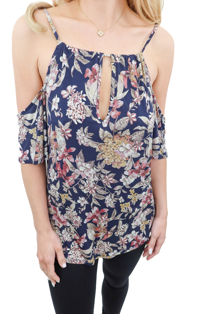 veronica m floral cold shoulder top (xs)