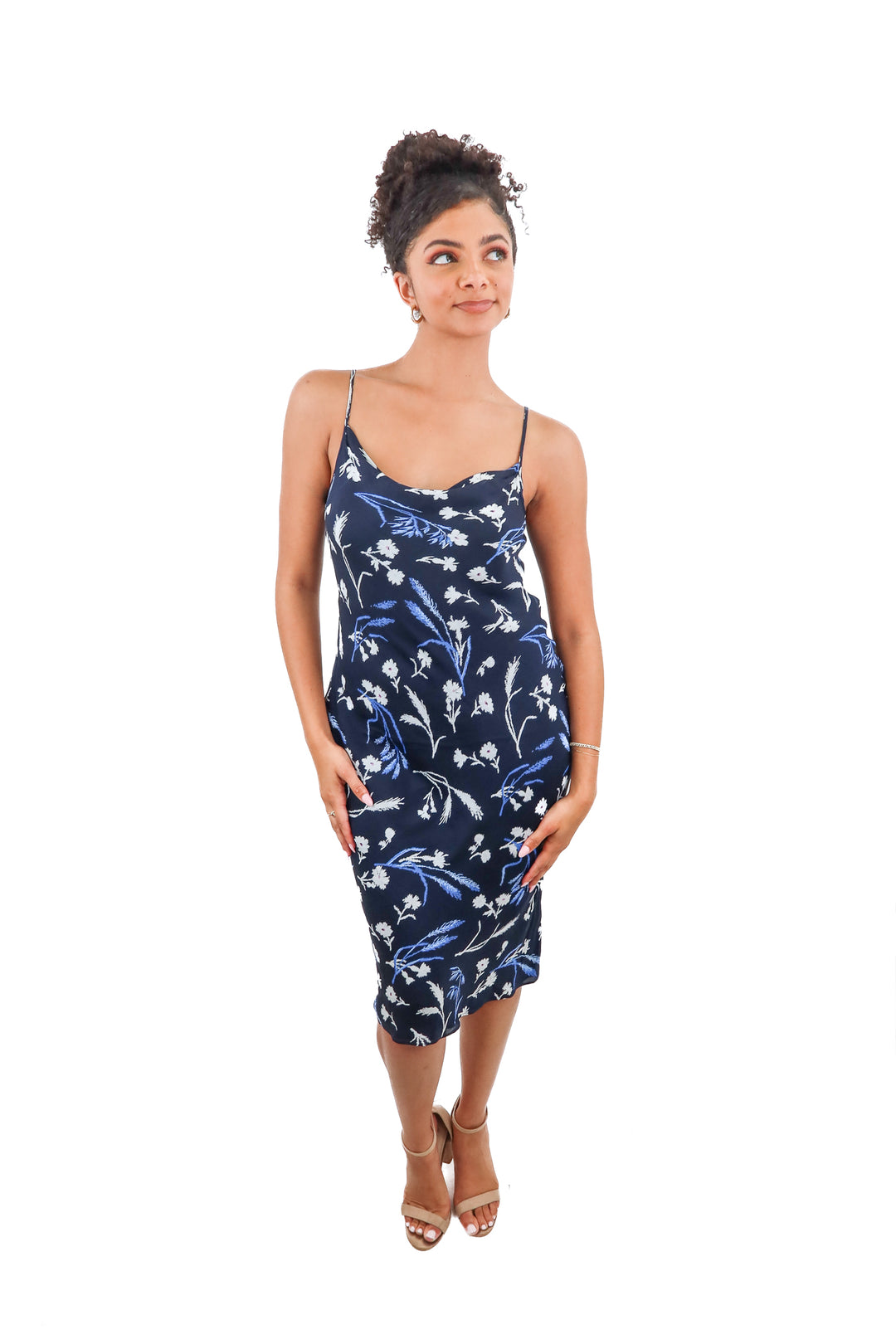 Joie dark blue floral midi silk dress (S; retail $478)