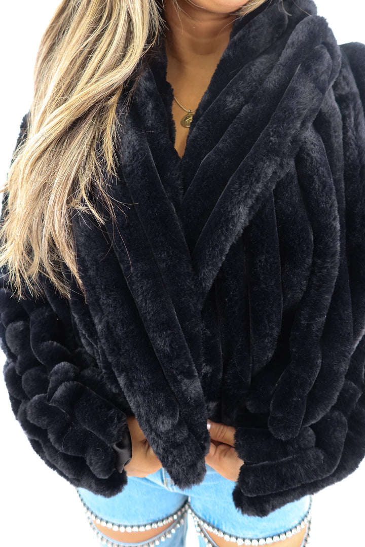 blank nyc black fur jacket (m; retail $128)