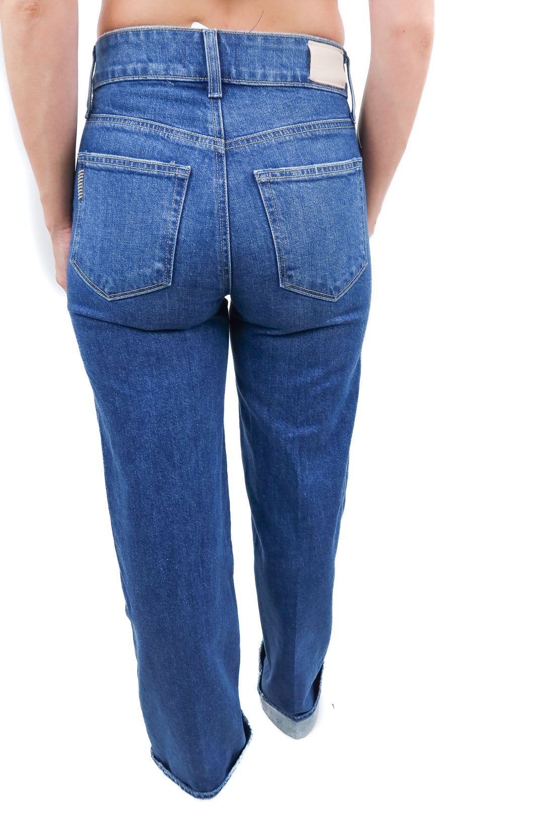 paige medium wash cuffed straight leg jeans (25; retail $259)