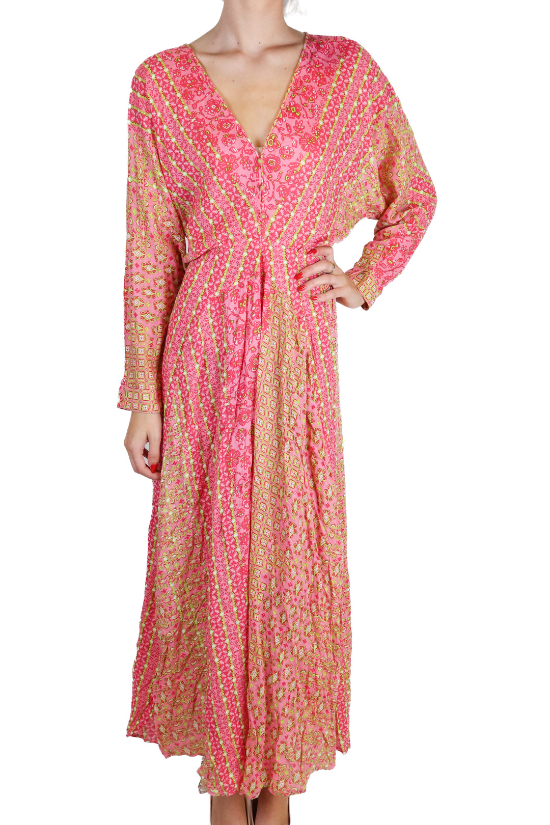 Poupette St Barth Pink and Green Floral Maxi Dress NWT (S; retail $400)