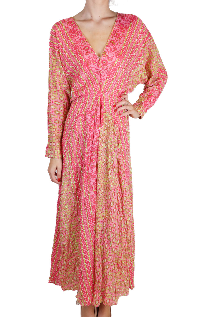 Poupette St Barth Pink and Green Floral Maxi Dress NWT (S; retail $400)