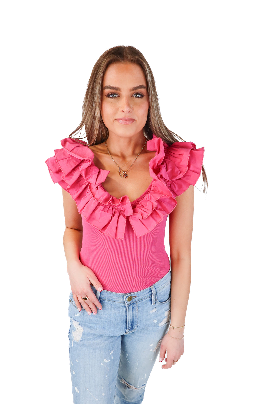 zara pink ruffle bodysuit NWT (s; retails $29.90)