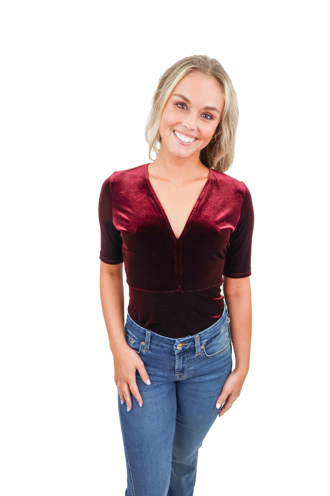 aqua maroon velvet bodysuit (m)