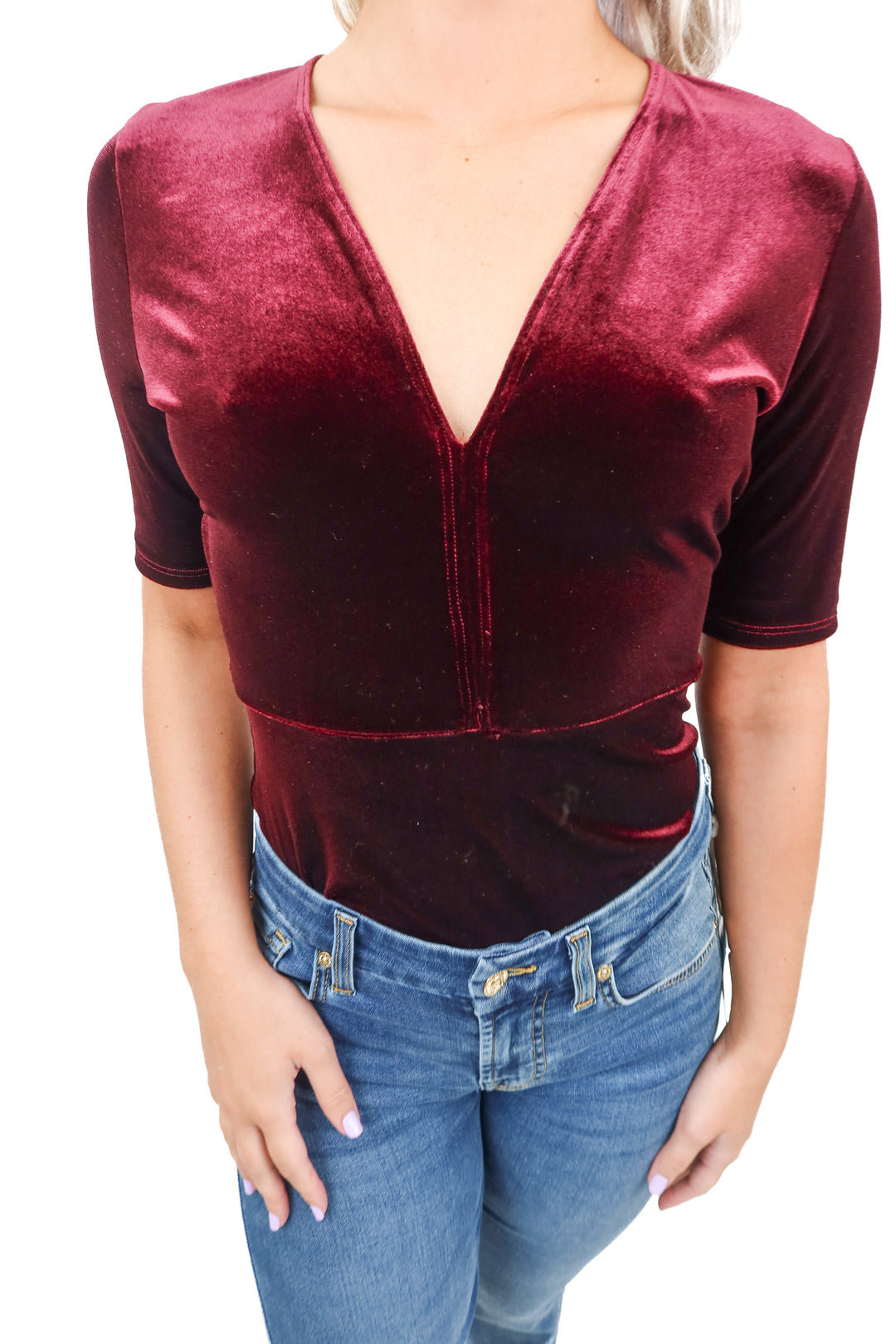 aqua maroon velvet bodysuit (m)