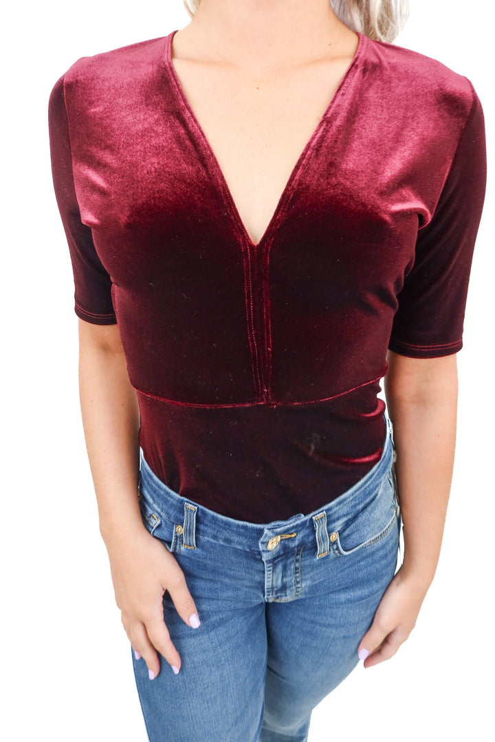 aqua maroon velvet bodysuit (m)