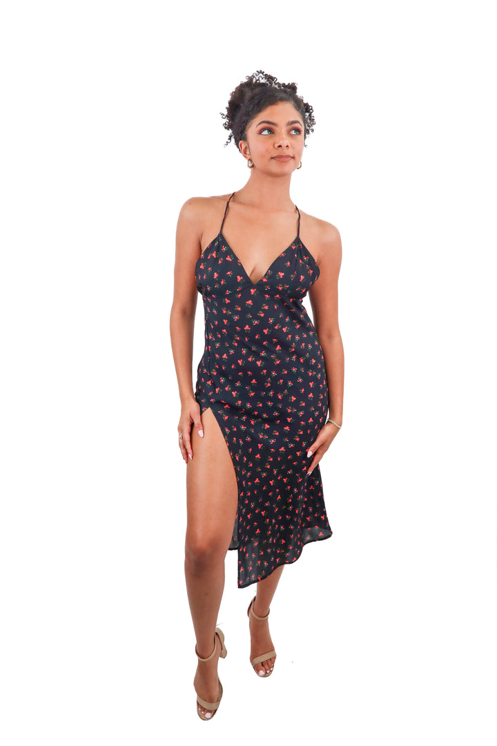 RESA black floral crossback midi dress (S; retail $138)