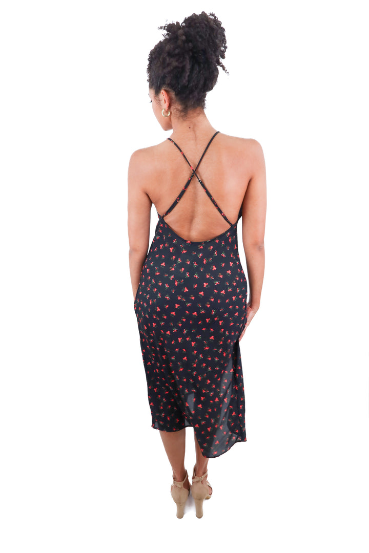 RESA black floral crossback midi dress (S; retail $138)