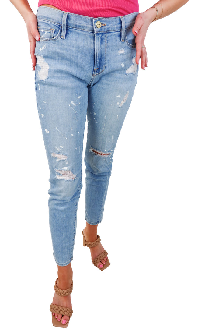 Frame light wash splatter paint jeans (26)