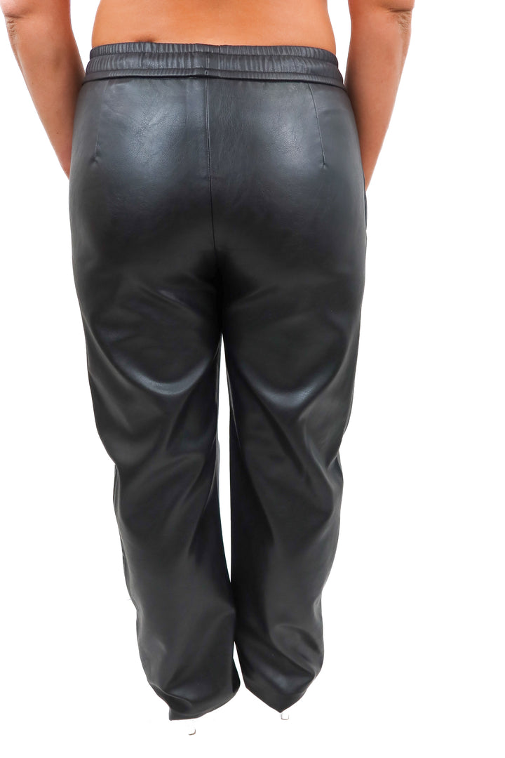 zara black vegan leather wide leg pants (s)