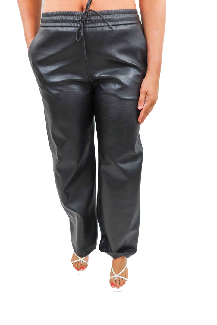 zara black vegan leather wide leg pants (s)
