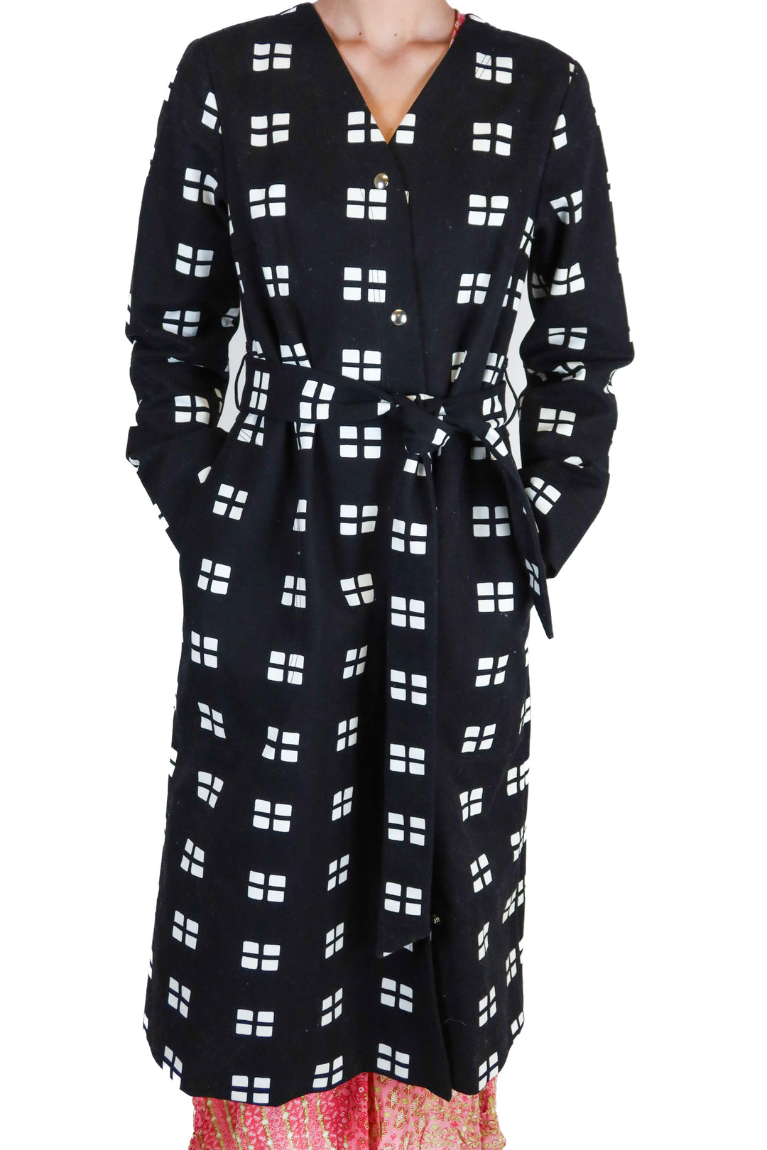 Marimekko Black and White Long Belted Coat (36; retail $655)