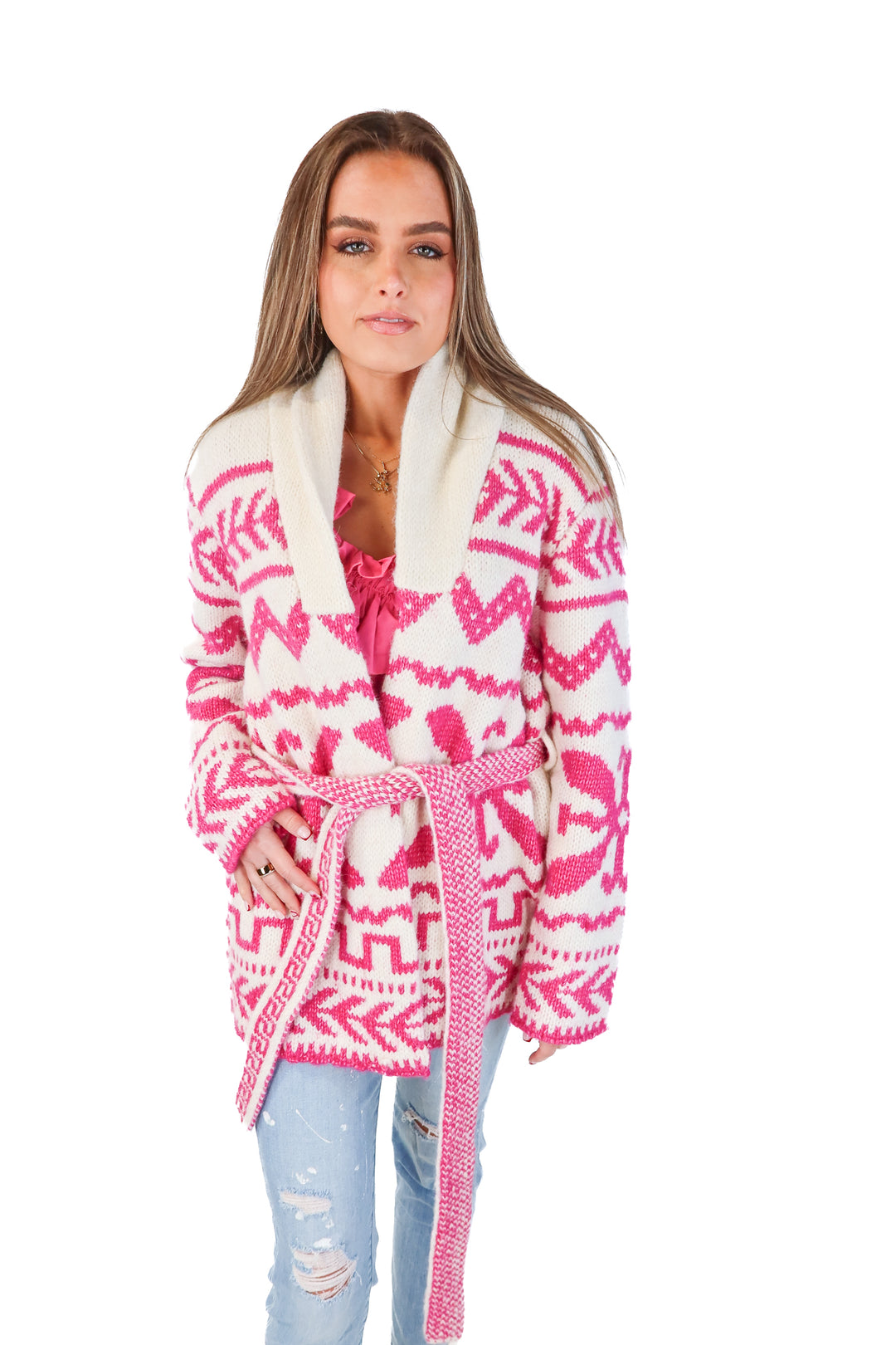 taelynn pink/white knit cardigan NWT (m)