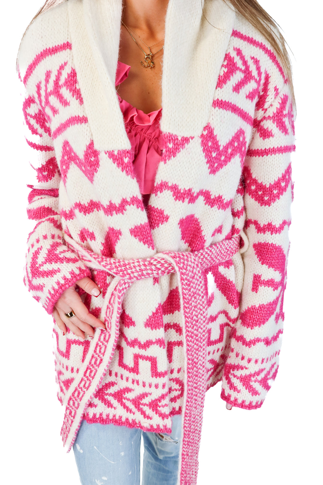 taelynn pink/white knit cardigan NWT (m)