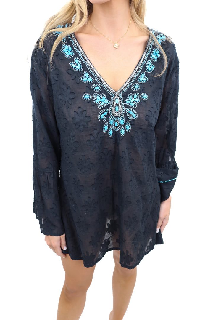 le soleil black/blue gem cover up NWT (s; retail $106)