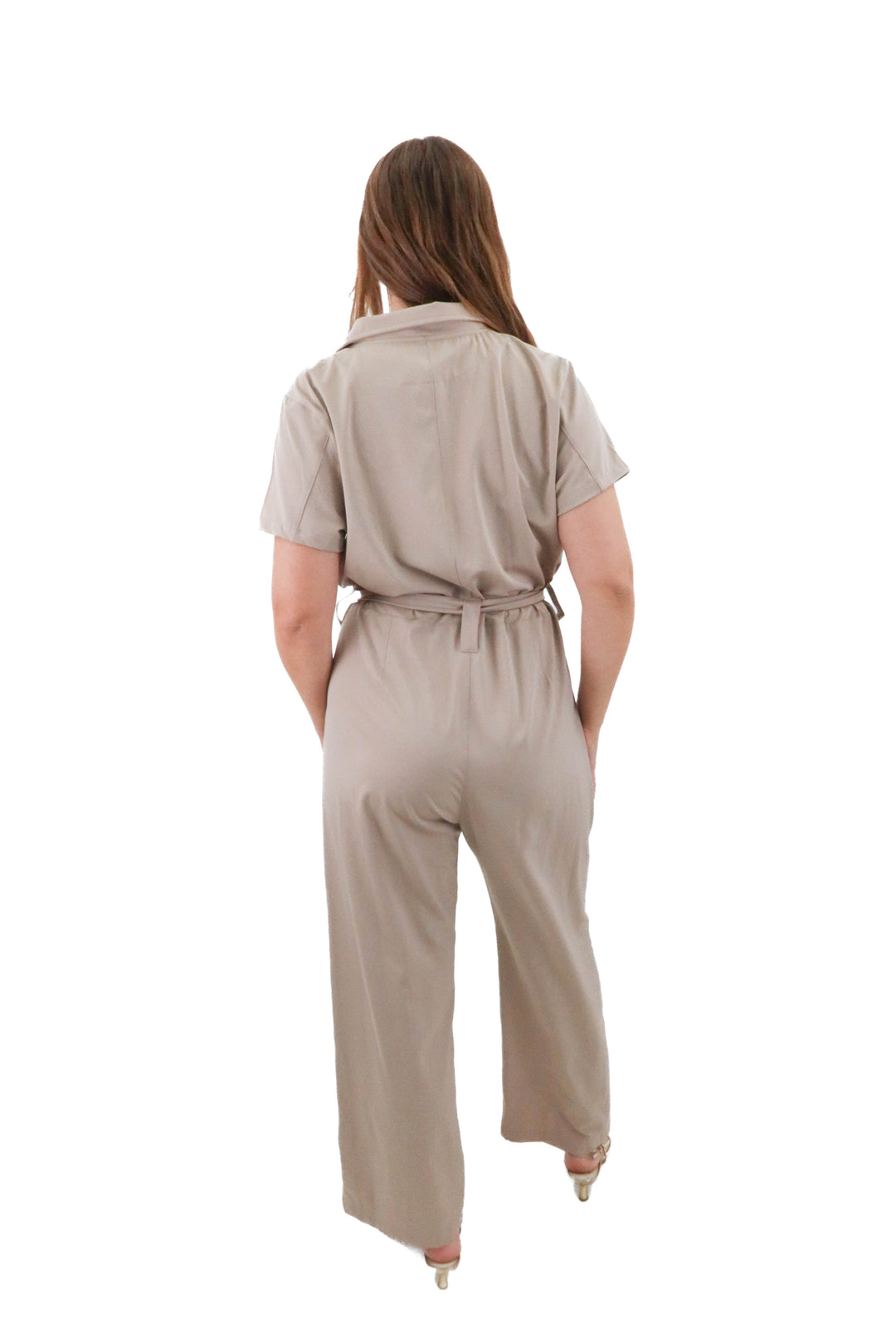 albion beige shortsleeve jumpsuit (l; retail $148)